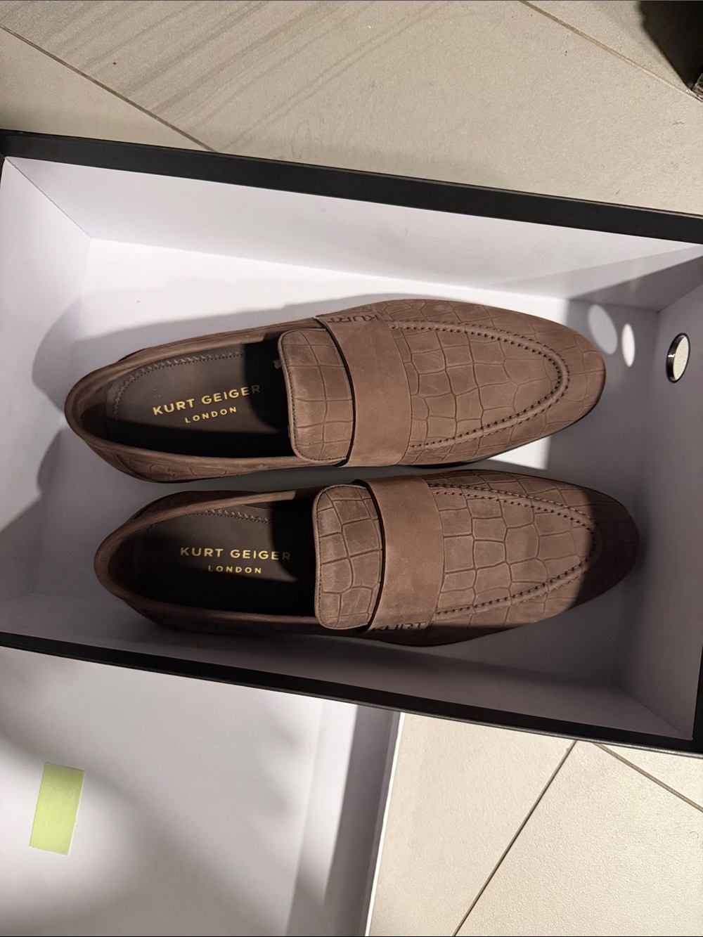 Kurt Geiger Brown Croc-Embossed Penny Loafers